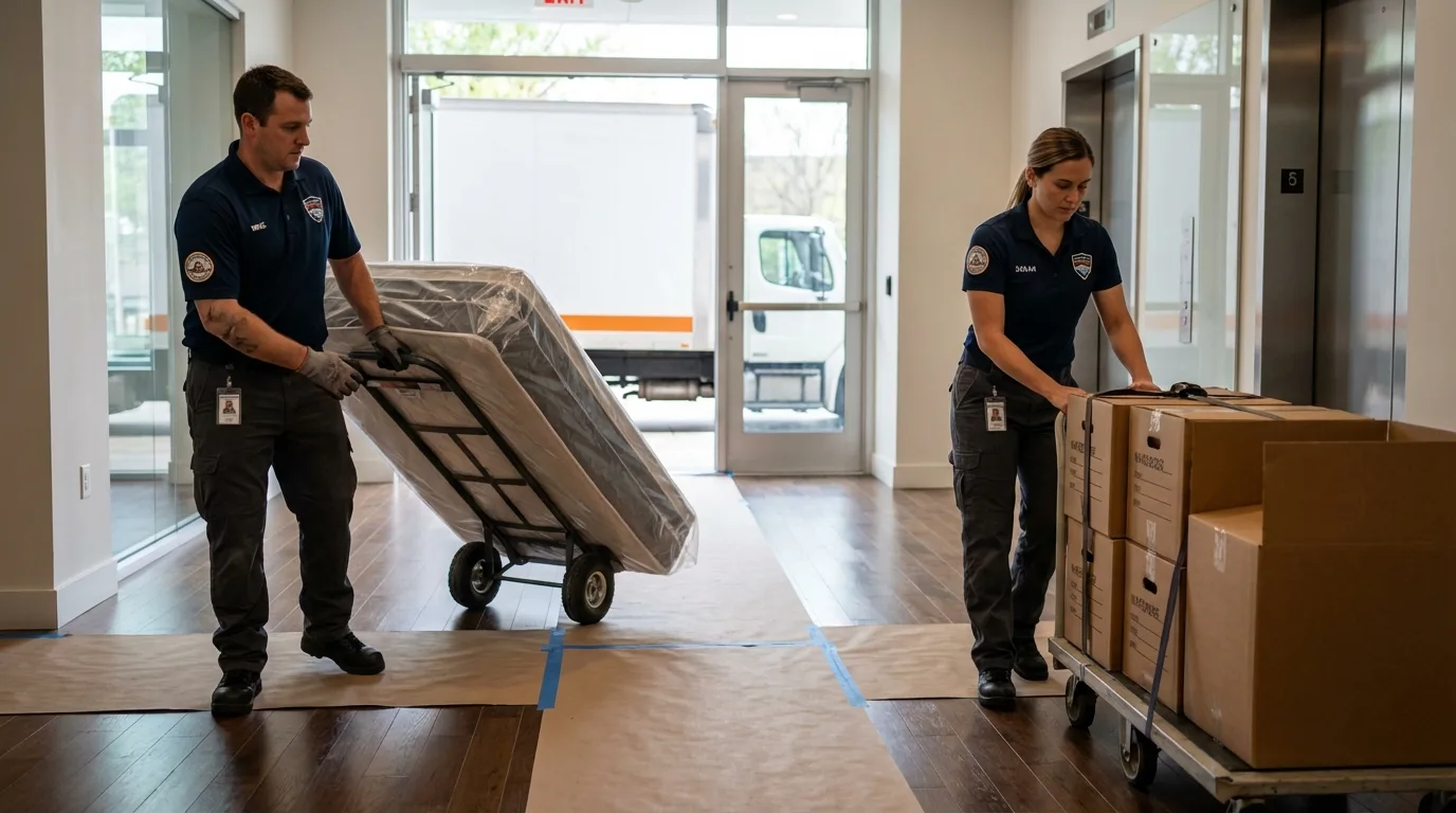 Professional apartment movers loading elevator in Cave City, KY