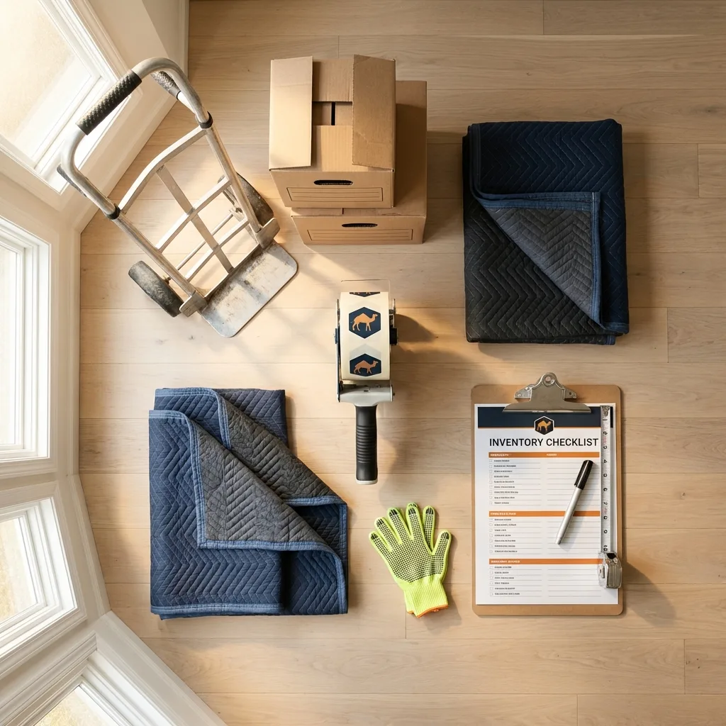Professional moving supplies and packing materials layout for Cave City residential relocations